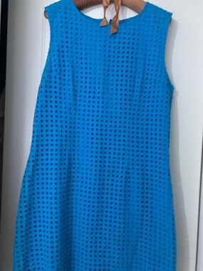 ALFRED SUNG Turquoise Blue Eyelet Midi Dress